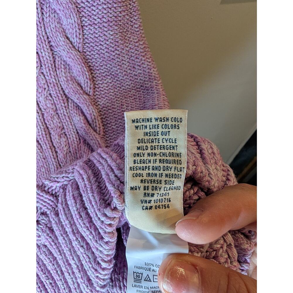L.L.Bean Lavender Purple Cable Knit Full Zip Sweater Cotton Mock Neck Large - Picture 7 of 9